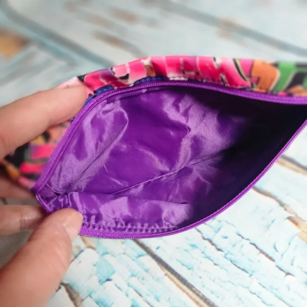Ipsy Makeup Bag Graffiti Print Multicolor Purple Zipper Cosmetic Pouch